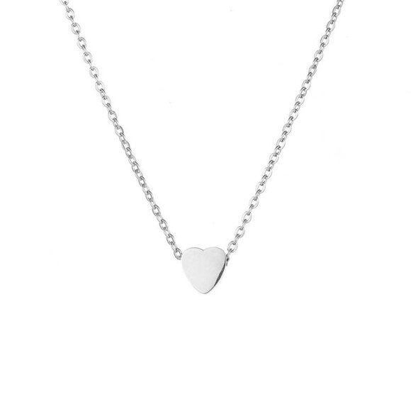 3/$35 Heart Pendant Necklace Stainless Steel Silver Dainty Minimalist Choker - Picture 4 of 5